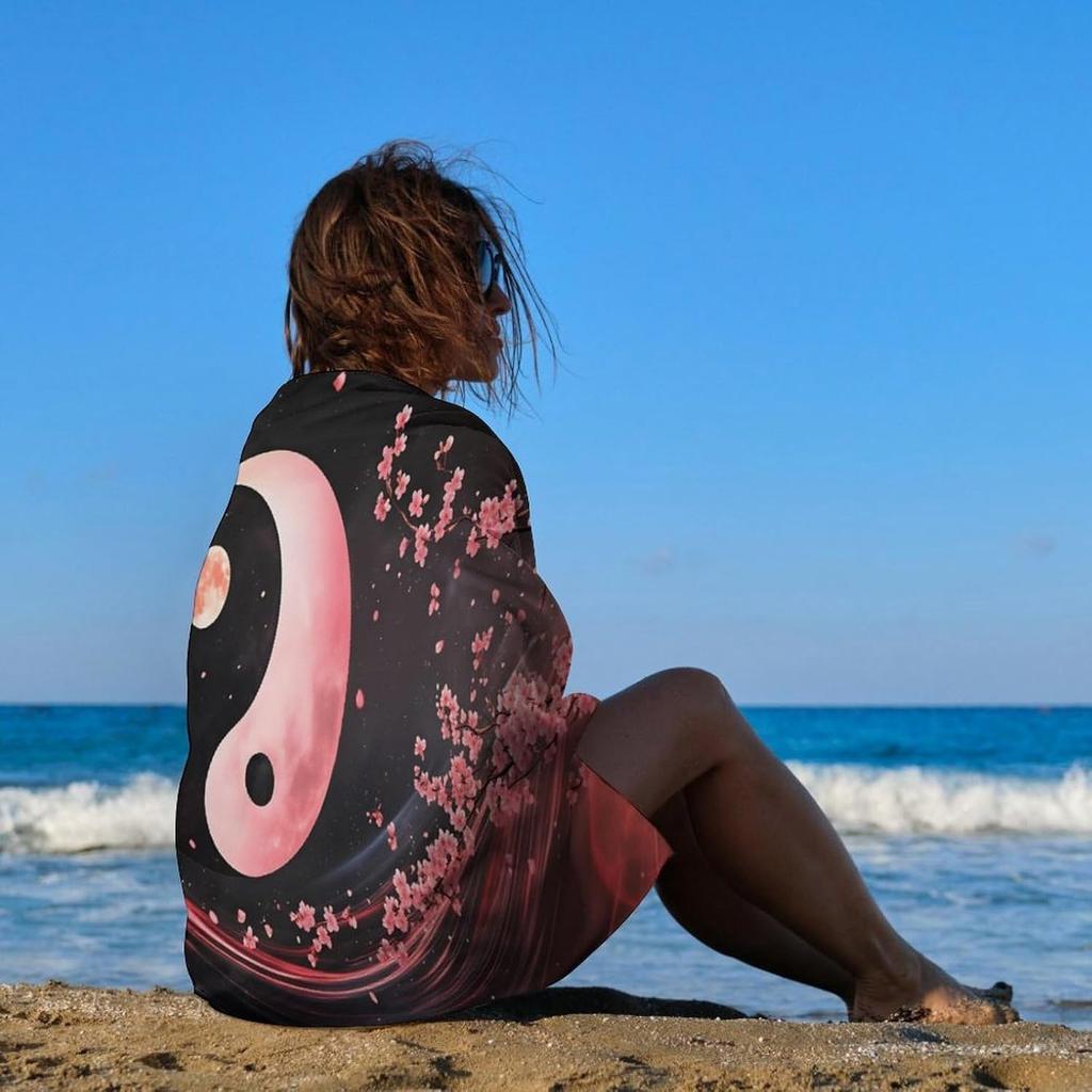 Yin Yang Plum Blossom Oversize Beach Towel Absorbent Quick Dry Blanket Sand Free Accessory for Pool Travel Yoga Picnic Sport