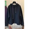 Dragkedja Tröja Dam Höst och Vinter Ny Splicing Mode Enfärgad Lös och Mångsidig Lat Huva Jacka