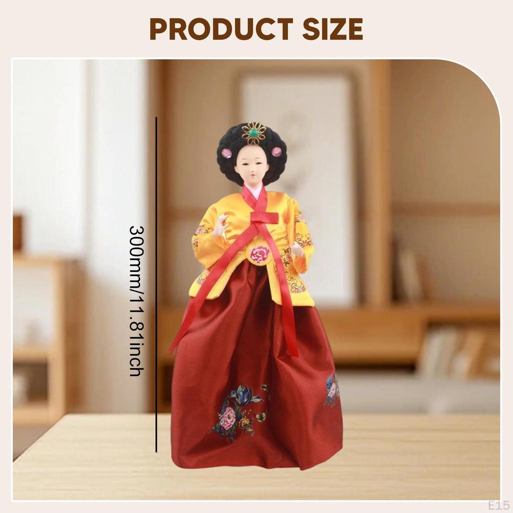 Korean Hanbok Doll Antique Asian 12" Freestanding Traditional Cute Geisha Kimono Figurine