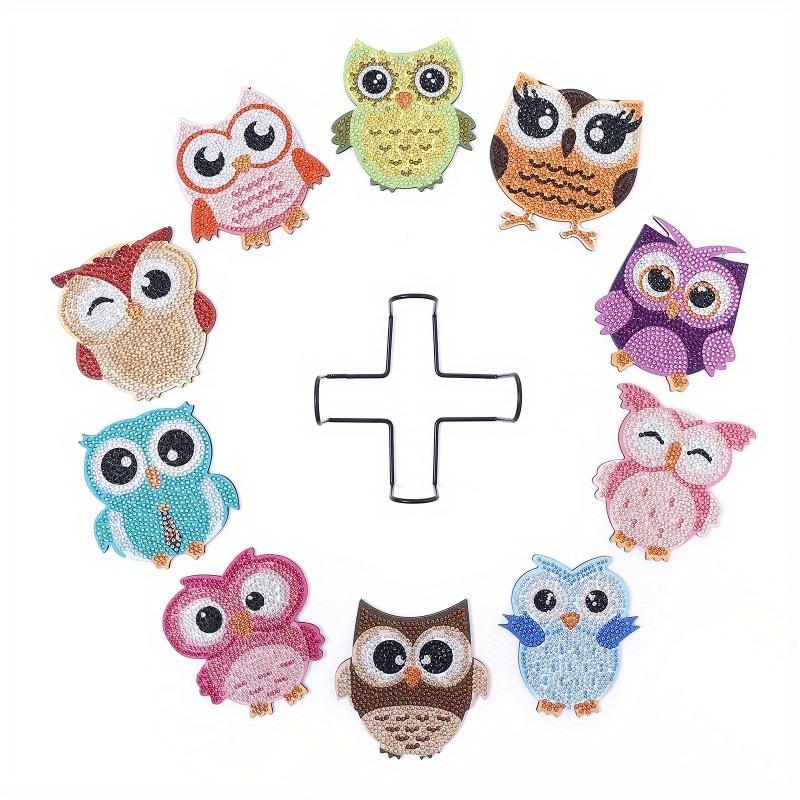 

10pcs/Set DIY Diamond Art Owl Coasters with Holder Anti Slip Wood Drip Mats Special Shape Diamond Painting Coasters for Drinks разноцветный
