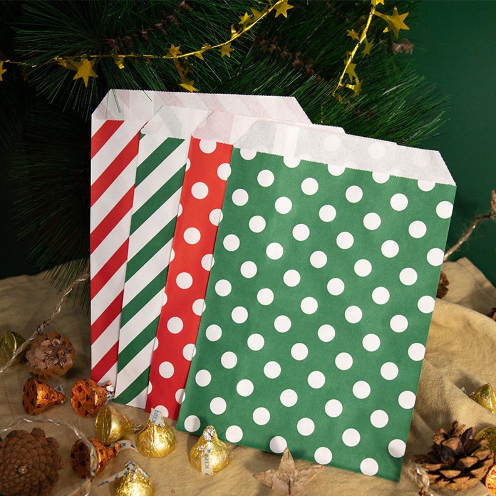 24Pcs with Stickers Christmas Gift Paper Bags Mixed Style Cookie Packaging Bag  Bakery