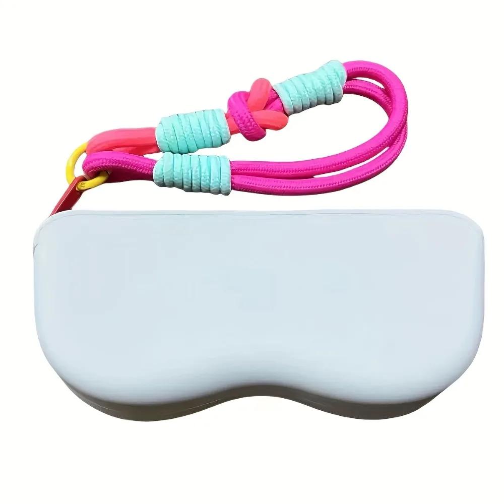 1pc Waterproof Silicone Glasses Case with Zipper & Braided Lanyard - Portable Fashion Glasses Storage Pouch, Multi-Color Options
