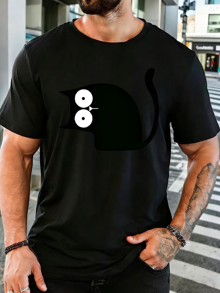 Unisex Crew Neck Tee Minimal Big Eye Black Cat Graphic Print Short Sleeve Top Summer Daily Outdoor Loose Soft Casual Basic Tee Wear