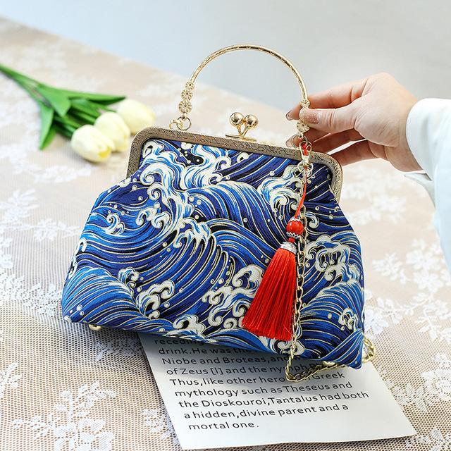 Chinesischer Stil Muschel Taschen Kette Damen Schulter Crossbody Handtaschen Vintage Ein Schulter Antiker Stil Mit Cheongsam Tasche