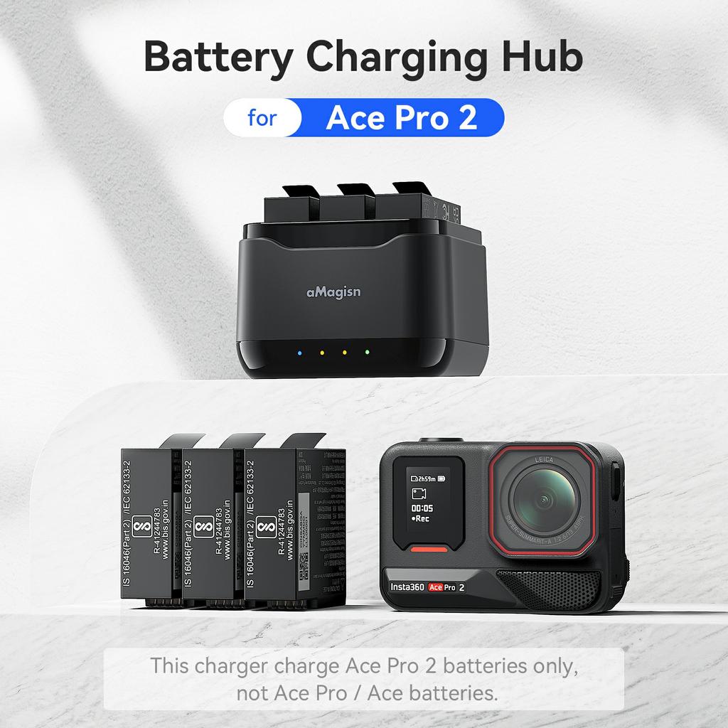 AMAGISN For Insta360 Ace Pro 2 Battery Charger Charging Dock Storage Case (Batteries Not Included)