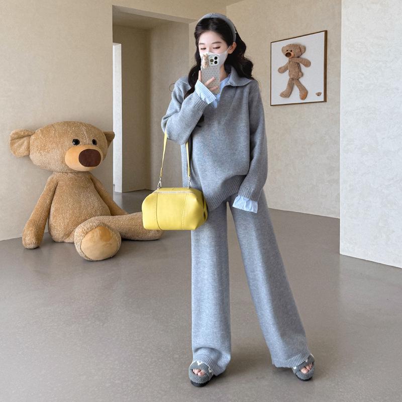 2025 Autumn/Winter Maternity Patchwork Sweater Set - Slimming & Stylish M серый