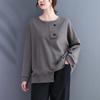 Autumn/Winter 2023 Women's Cotton Loose Fit Round Neck Pullover with Slit Hem, Plus Size Long Sleeve Casual Sweatshirt