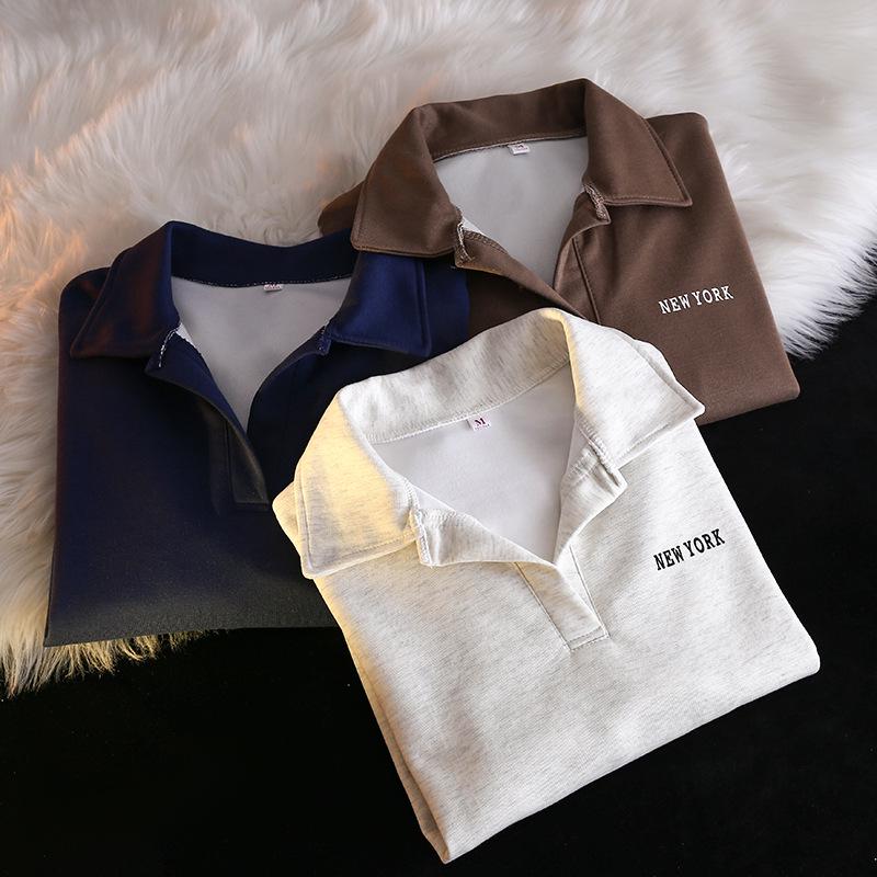 Korean Chic Women's Sweatshirt with A Polo Collar Is A Fashionable Long-sleeve Top for Spring and Autumn