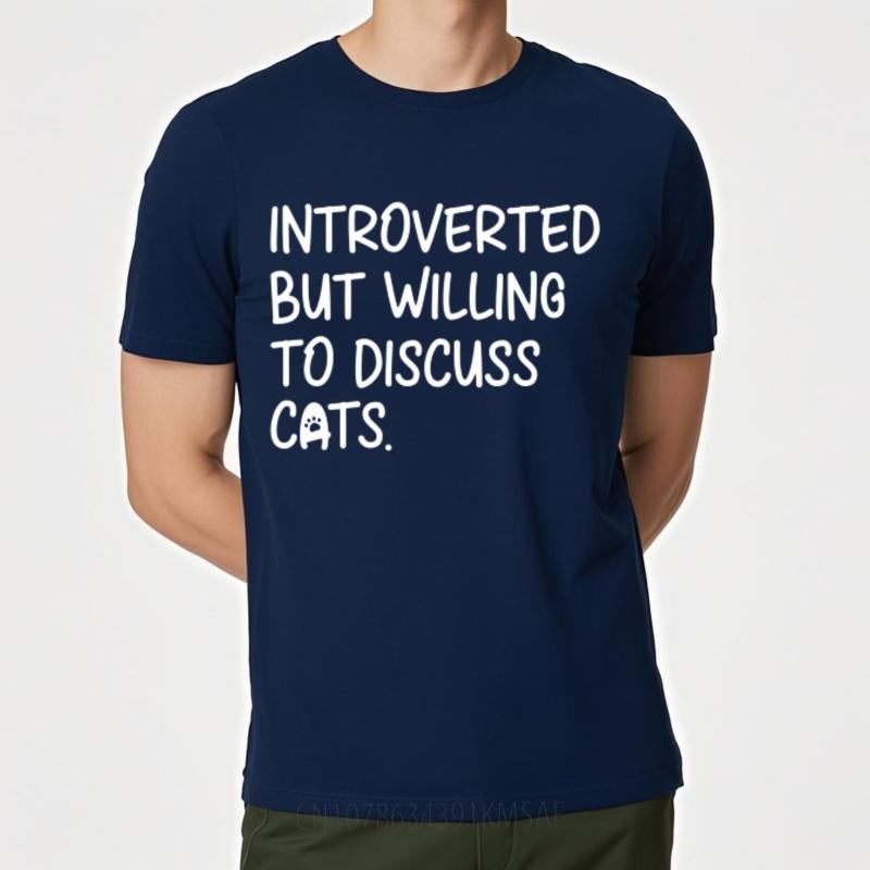 Soft Teeshirt Unisex O Neck Tshirt Plus Size Introverted But Willing To Discuss Cats Minimalist Unisex Tee Shirt Lightweight Tee