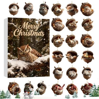 2D Forest Animal Acorn Pendant Countdown Calendar Acrylic Home Decoration Pendant