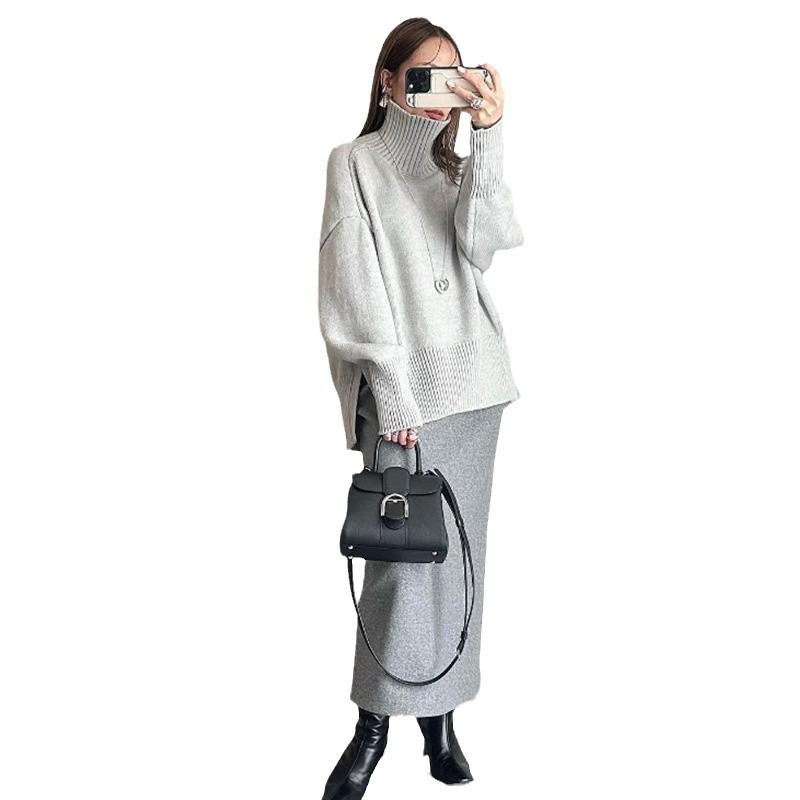2024 Autumn/Winter Women's Simple High-Neck Slit Sweater In Stock