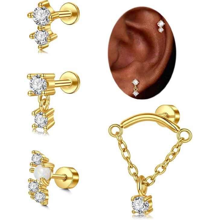 Silver Gold Cartilage Earring for Women Hypoallergenic Flat Back Earrings Threadless Helix Earring Tragus Studs 6mm Cartilage Jewelry Flatback