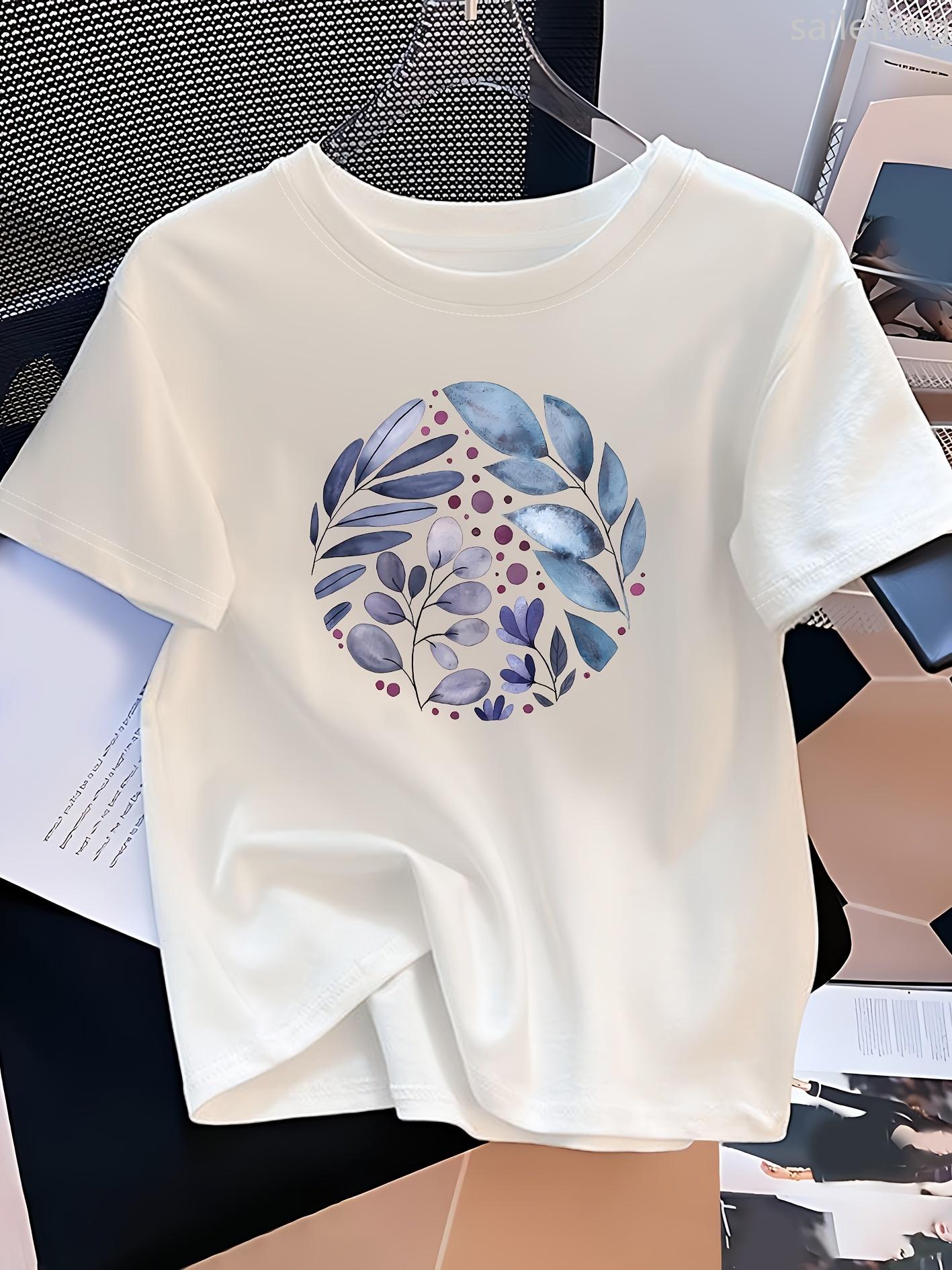 WomenS Floral Print TShirt Casual Crew Neck Sleeve NonStretch Fabric AllSeason Top with Vibrant Flower Design Casual Wear S