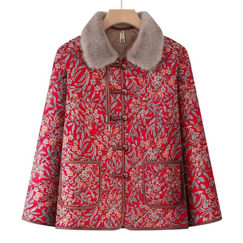 Padded jacket women's winter padded jacket thickened jacket old lady velvet warm clothes winter padded jacket