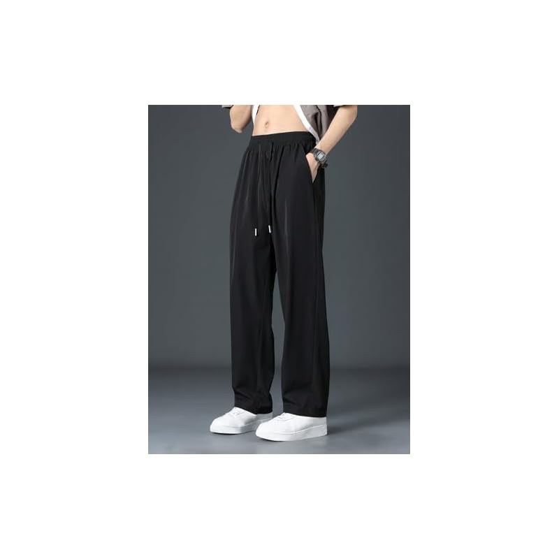 GRECIILOOKS Men Poly Lycra Baggy Regular Fit Trouser Pant (Black, Medium) 36