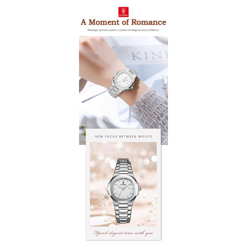POEDAGAR Elegant Women's Watch Waterproof Luminous Date Fashion Ladies Wristwatch Stainless Steel Quartz Watches