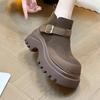 Nové dámské kotníkové boty na platformě s vysokým podpatkem, boty Chelsea, trendy sportovní krátké boty s přezkou, semišové boty Mujer Snow Botas