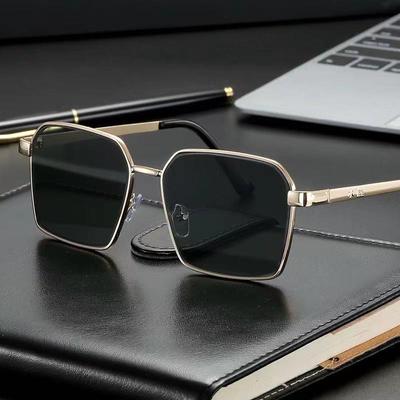 Gafas de sol poligonales grandes de cristal para hombre con marco de metal