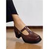 First Layer Leather British Retro T-strap Mary Jane Shoes Women's Thick Heel High Heel Small Leather Shoes Single Shoes