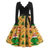 Ladies' Fashionable Retro Long Sleeved Square Neck Christmas Printed Evening Dress Dress