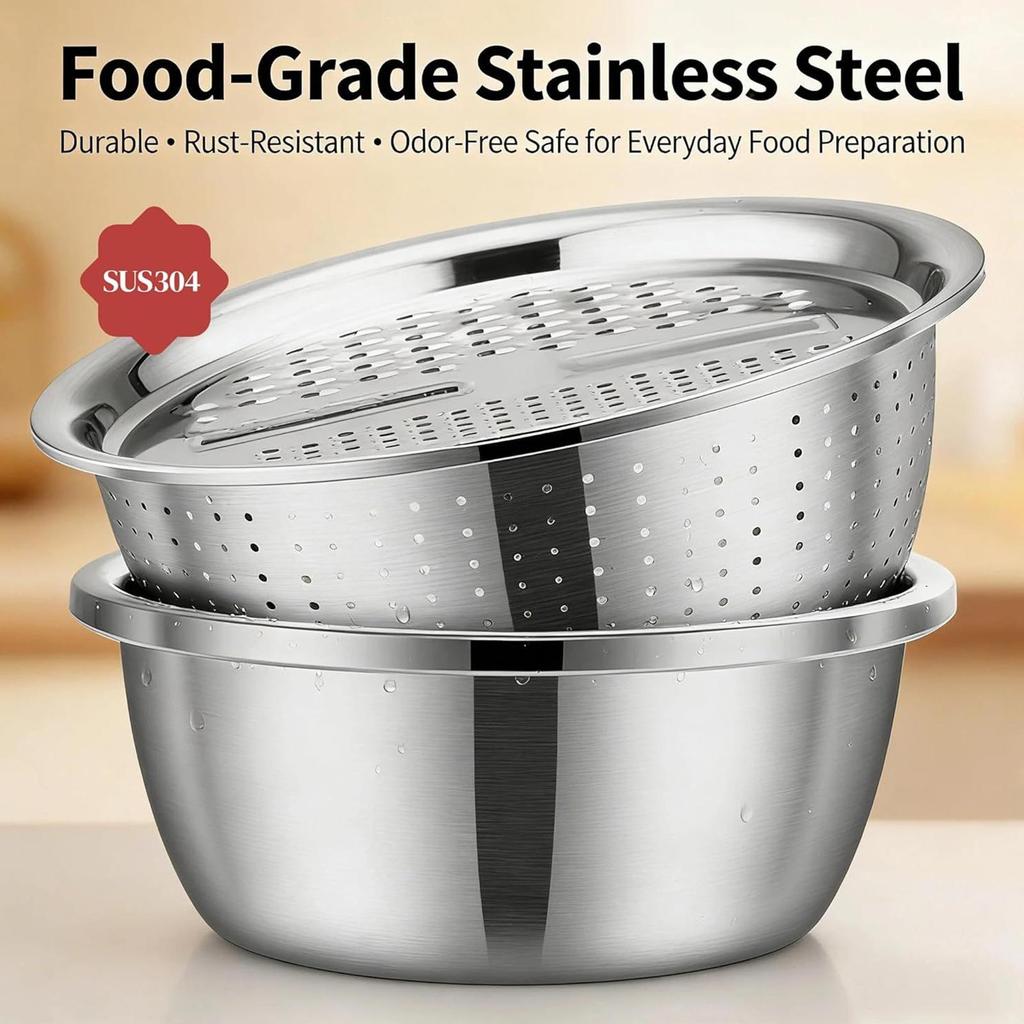 Stainless Steel Strainer Basin Washing Draining 26cm Colander Basket Set for Vegetables Fruits Rice Washing Draining Kitchen