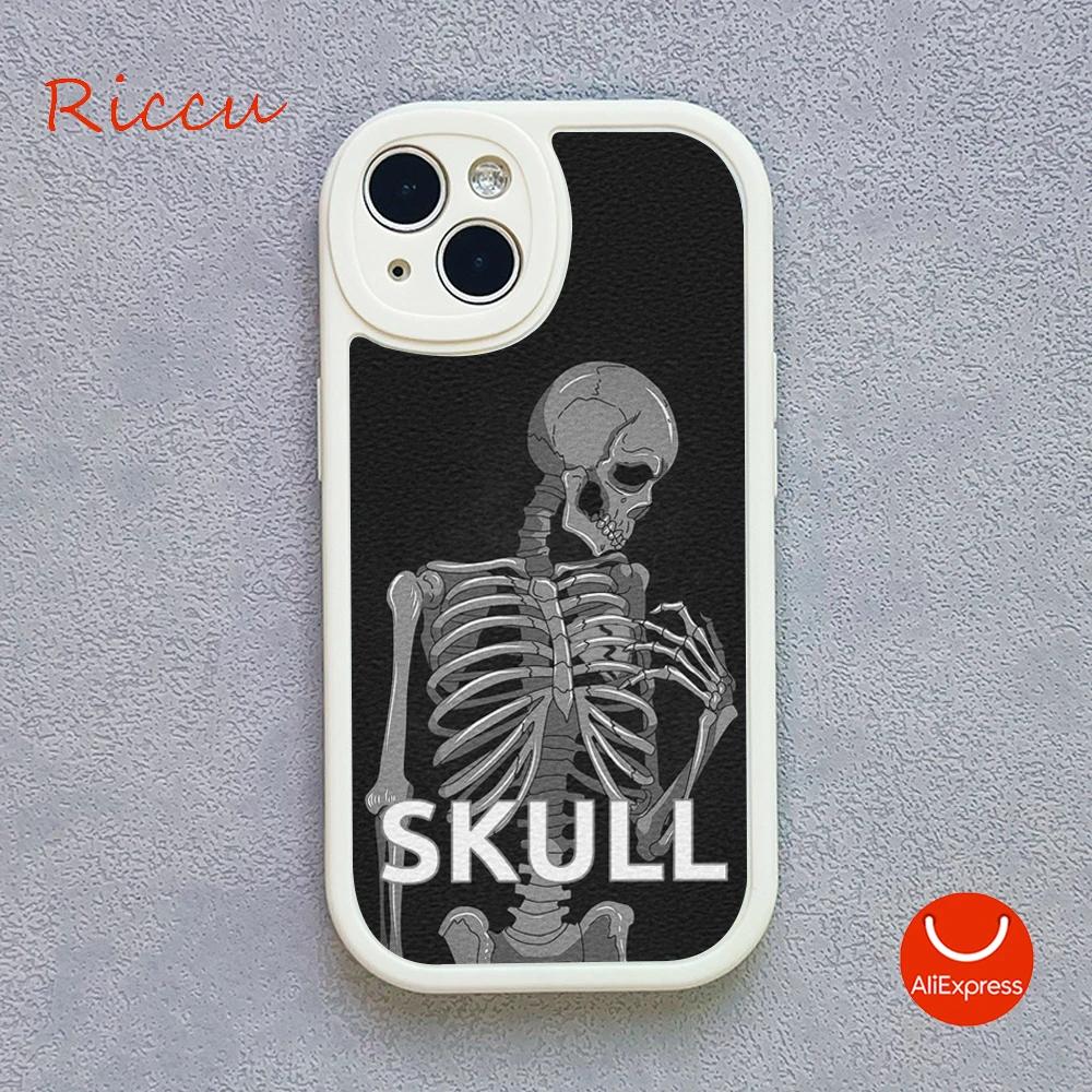 Grim Reaper Skull Skeleton Moblie Phone Case for Iphone 15 promax 12 13 pro 14 Pro  mini plus Lambskin Protective black Covers