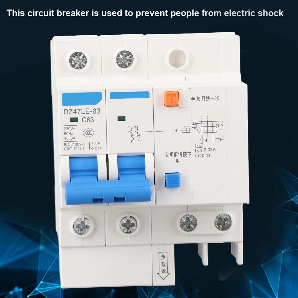 30 MA Leakage, 63 A Residual Current Circuit Breaker with RCCB 230 V, Overload, Short Circuit for Home, Technical Construction