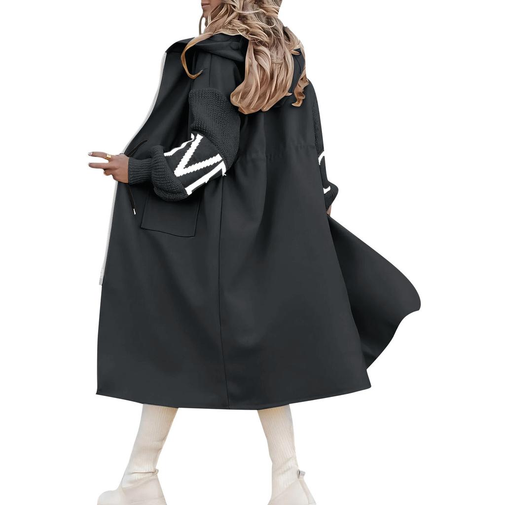 Giacca casual con cerniera e maniche lunghe in maglia con cappuccio tinta unita da donna