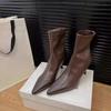 Brown Short Boots 2025 Autumn and Winter New European and American Retro Versatile Internet Celebrity Thin Boots Thin Heel Pointed High Heel Short Bo