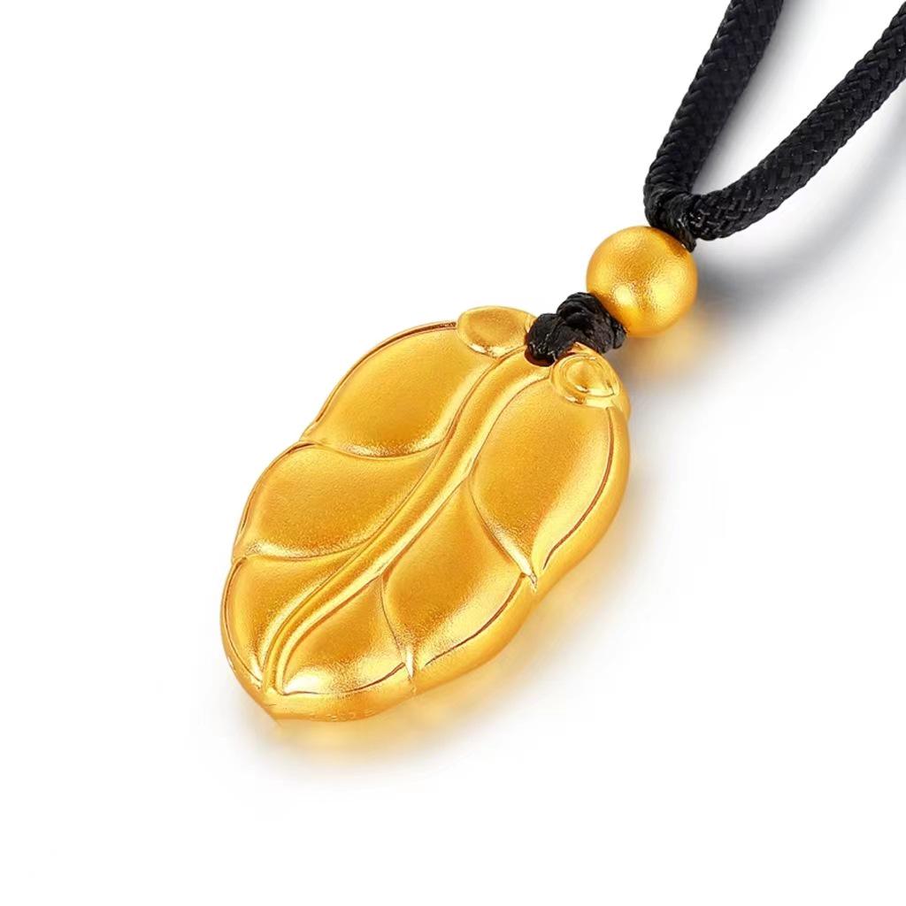 Colar com Pingente de Folha Grande Dourado Areia Vietnamita - Joia de Folha Banhada a Ouro em Latão, Estilo Popular