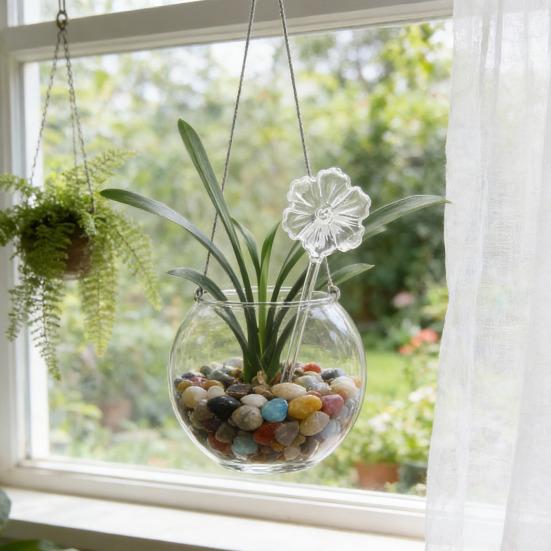 Yousheng Self Watering Bulb Glass Clear Flower Automatic Plant Watering Bulb Flower Shape Plant Watering Device for Vacation Watering Indoor Outdoor