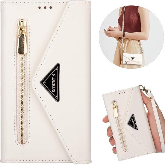CCSamll Crossbody Wallet Case for Samsung Galaxy S20 FE (NOT S20), Zipper Pocket Purse Handbag Neck Strap Lanyard Cover with 9 Card Slot Holder Case белый