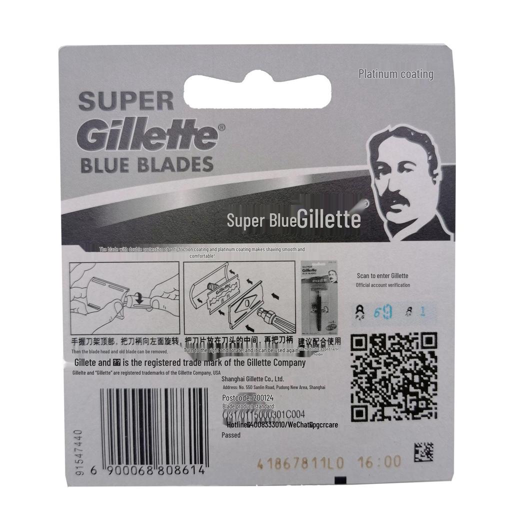 Echte Gillette Super Blue Edelstahl Rasierklingen, 5er-Pack Altmodischer Manueller Rasierer für Herren