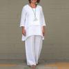 Fake Two-piece Cotton Linen White Set Women's Casual Irregular Top + Wide-leg Pants 2-piece Suit Loose Oversized Women Outfit