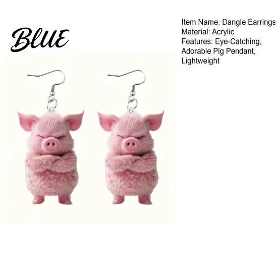 Charming Animal Jewelry Pink Pig Dangle Earrings 2D Acrylic Charm