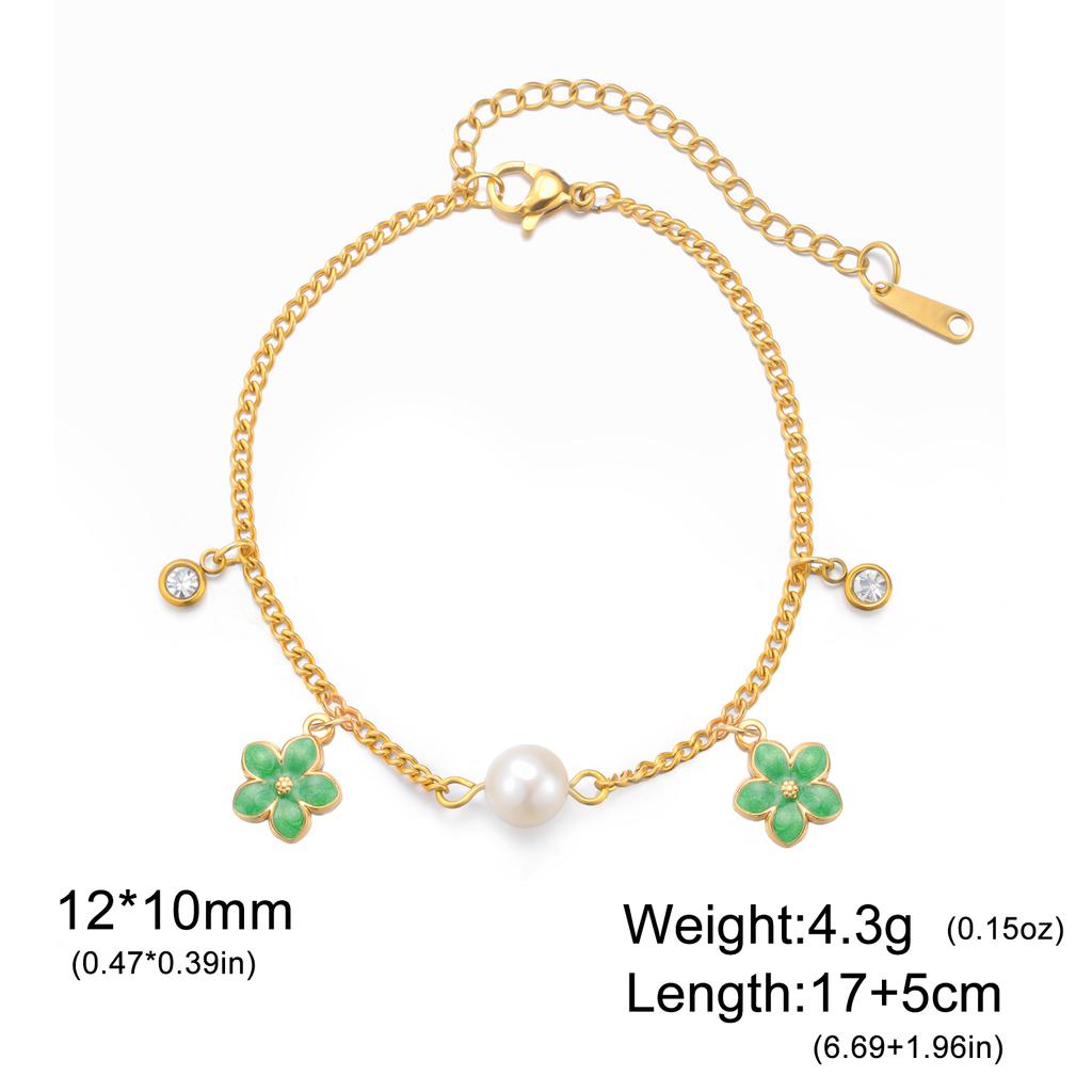 Cazador Enamel Flower Plumeria Imitation Pearl Charms Bracelet Gold Color Women's Bracelet Stainless Steel Jewelry Gift 2026
