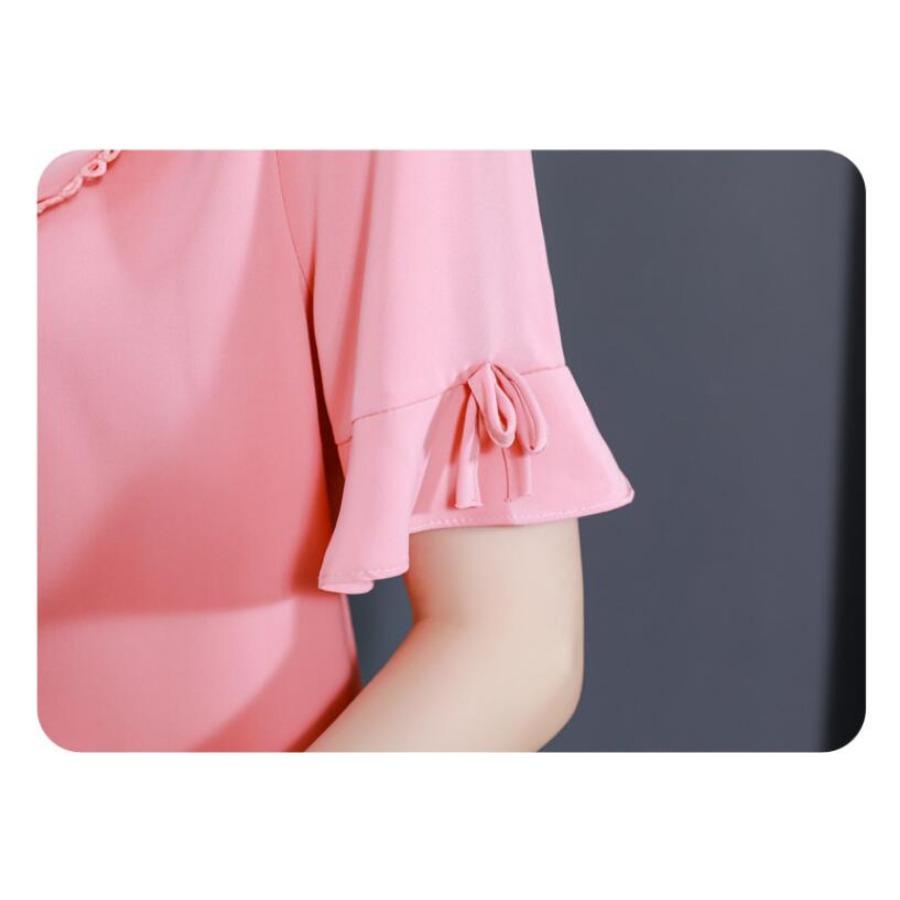 Women's Buttons Blouse Summer Korean Solid Blue White Tops Ladies Short Sleeve Office Peter Pan Collar Chiffon Blouses