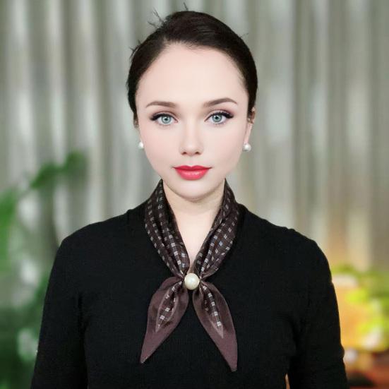 Satin Neck Scarf Irregular Geometric Pattern Wrinkle-resistant Scarf with Magnetic Imitation Pearl Buckle Outfit Accessory