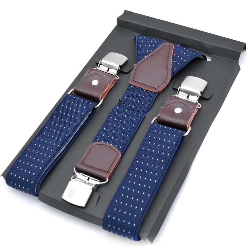 European-Style Plaid Suspenders with Leather Accents and Three-Clip Design
