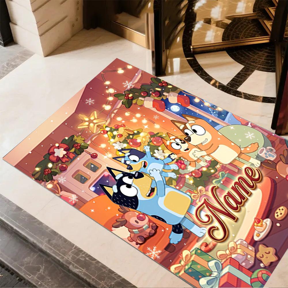 Bluey's Festive Family Personalized Name Floor Mat Suitable for Bedrooms Dormitory Living Rooms Balcony Antislip Carpet Office home decor