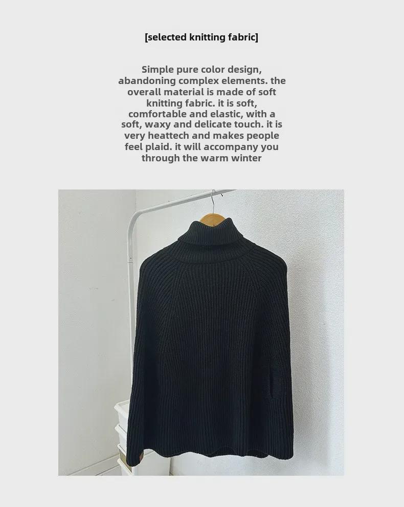 Women's Thick Solid Color High Collar Sleeveless Knitted Cape Shawl