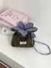 Sweet Flower Women's Plush Crossbody Bags Fashion Plaid College Girls Drawstring Shoulder Bag Cute Floral Small Purse Handbags