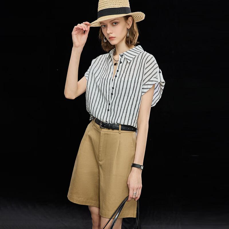 Women's 100% Linen Sleeveless Striped Shirt