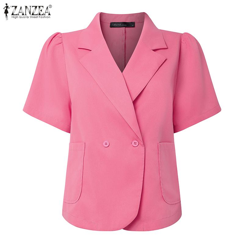 ZANZEA Women Casual Notched Lapel Summer Short Sleeve Cardigan Tops