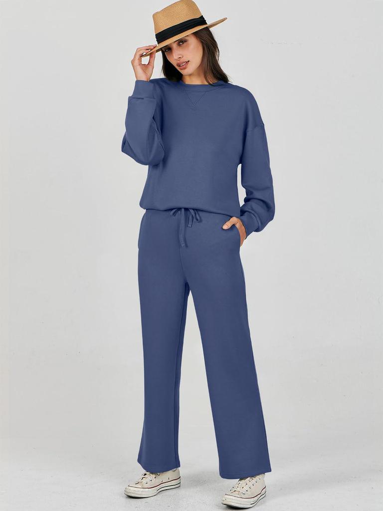 European-American Autumn/Winter Crew Neck Pullover & Long Pants Women's Fashion Set