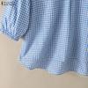 ZANZEA Women Casual Turn Down Collar Plaid Print Loose 3/4 Sleeve Blouse