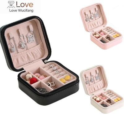 Women Leather Jewelry Box Organizer Travel Case Earring Ring Necklace Storage Mini Portable Zipper Jewellery Ornaments Case
