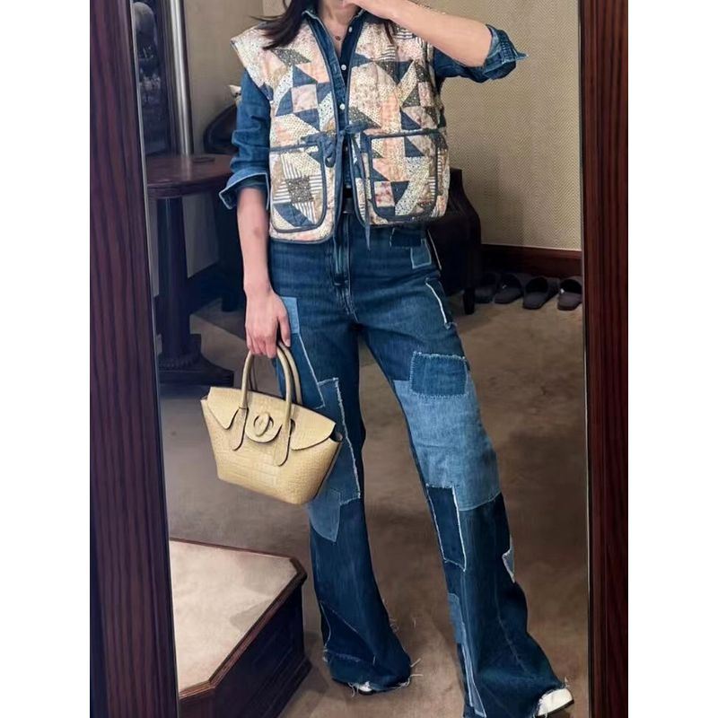 Vintage Patchwork Floral Thin Cotton Waistcoat Vest