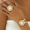 Adjustable Spiral Braid Metal Pearl Bracelet & Ring Set - Women's Geometric Jewelry