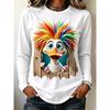 Autumn Women's  Fashionable Comfortable Creative Fun Colorful Animal 3d Printing T-shirt Soft Breathable Round Neck Long Sleeved T-shirt